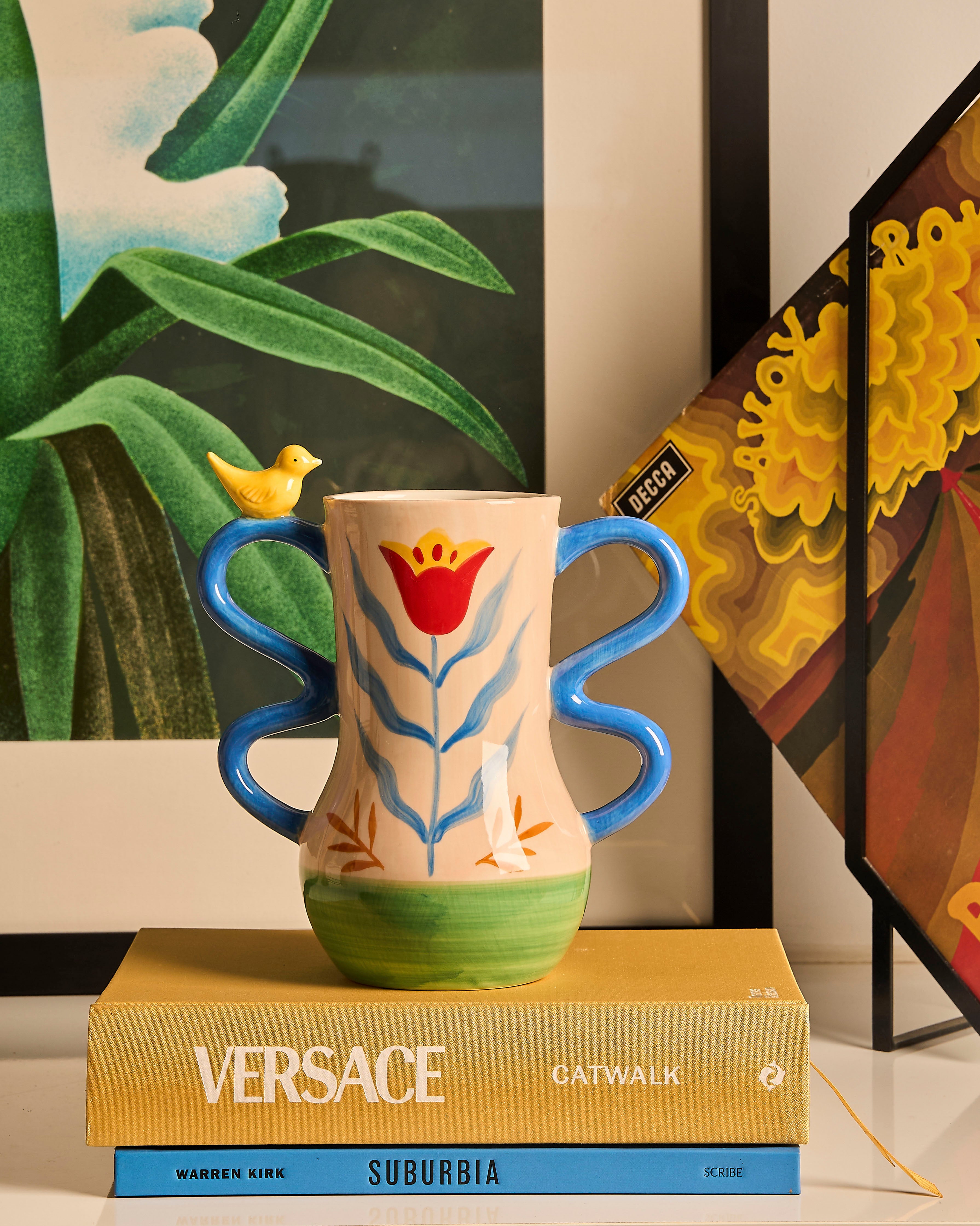 JEAN LURCAT、VASE、海外版超希少レゾネ、新品額装付 Retro Folk Stoneware Hand Painted Vase – La La Land