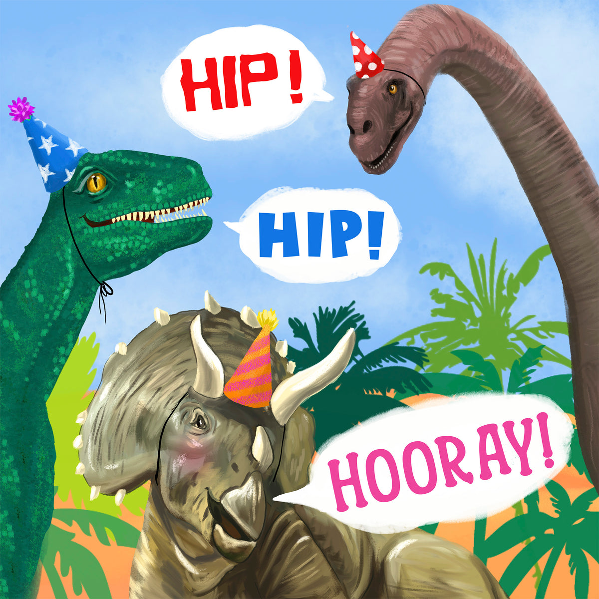 Greeting Card Dino Hip Hip Hooray