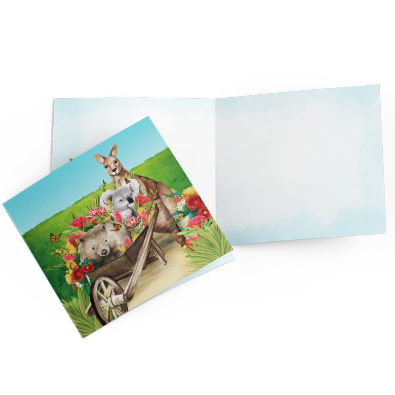 Greeting Card  Wheel Barrow Friends