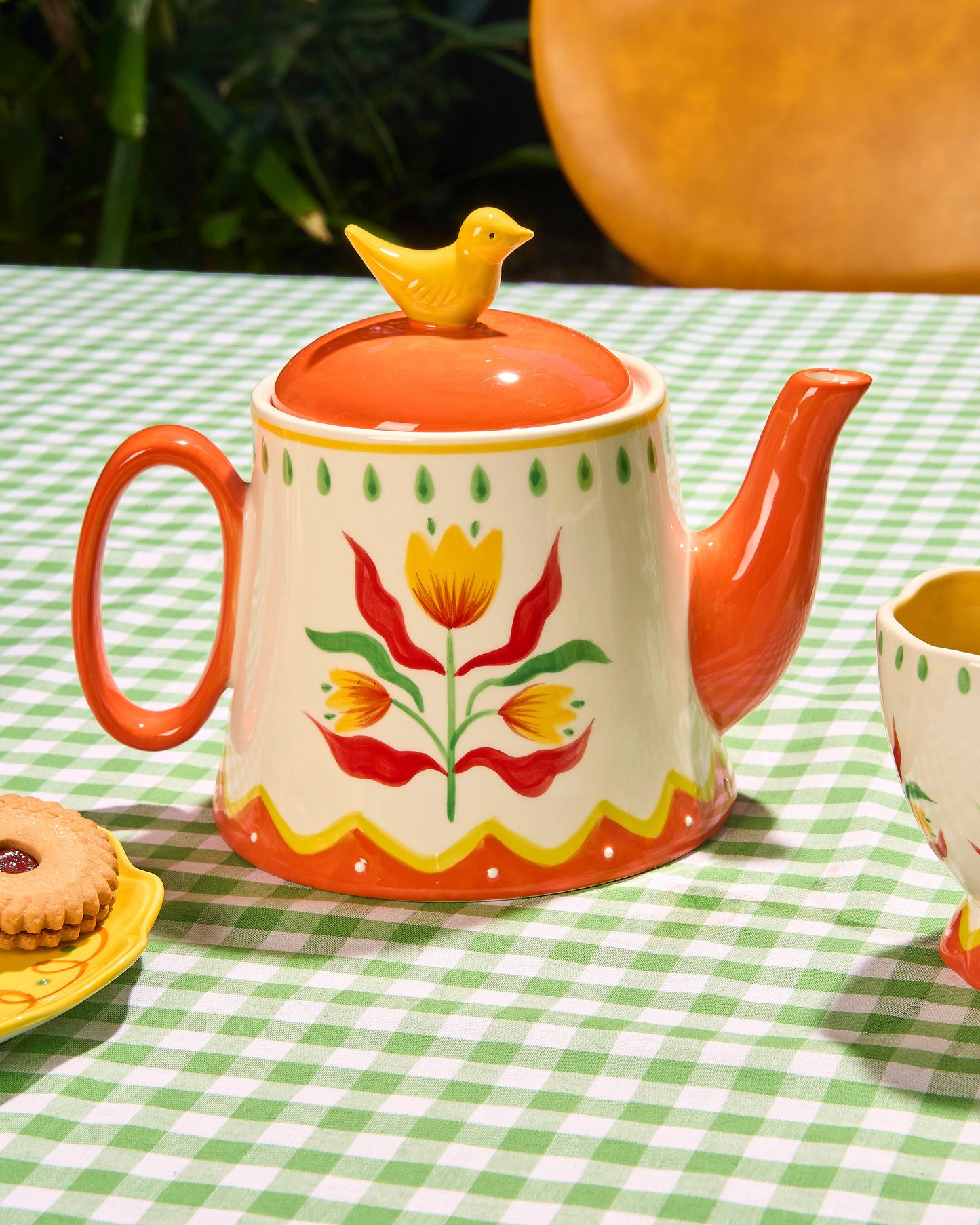 Retro Folk Stoneware Teapot
