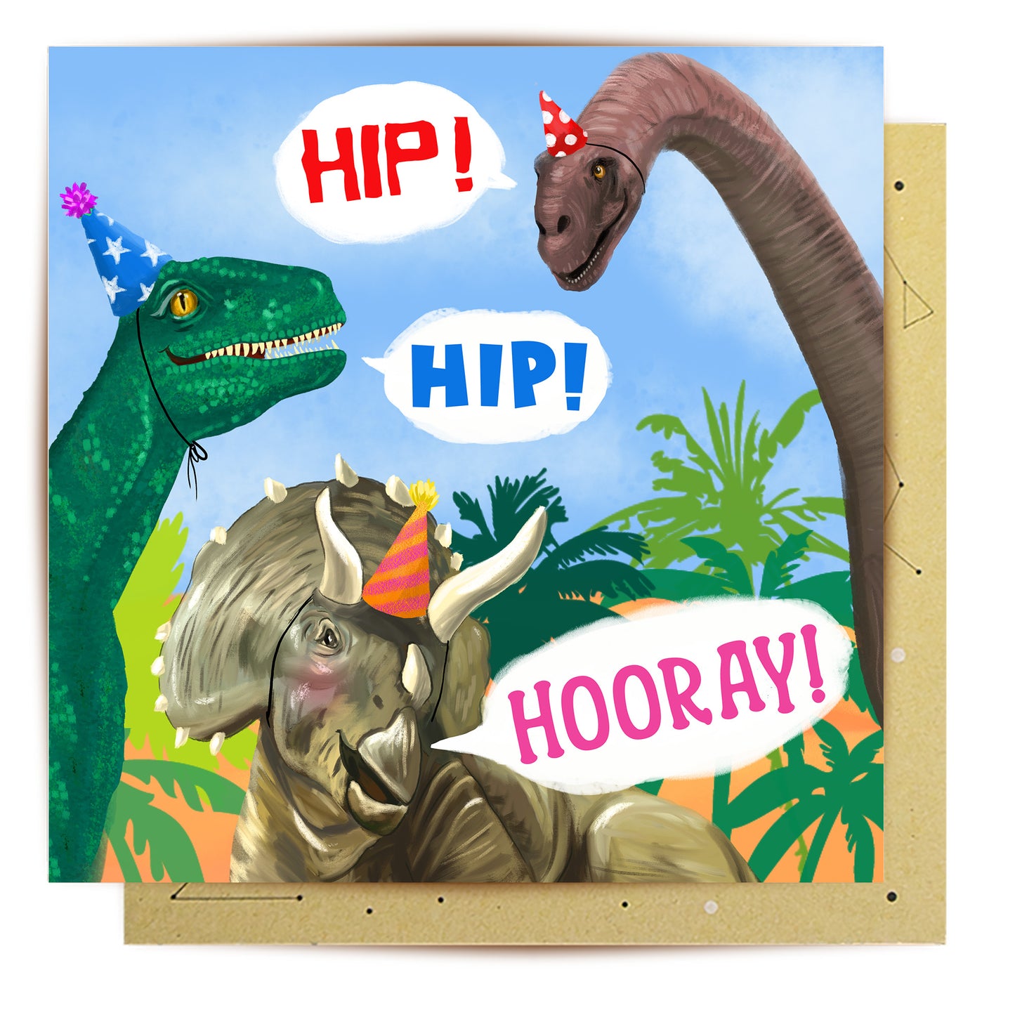 Greeting Card Dino Hip Hip Hooray