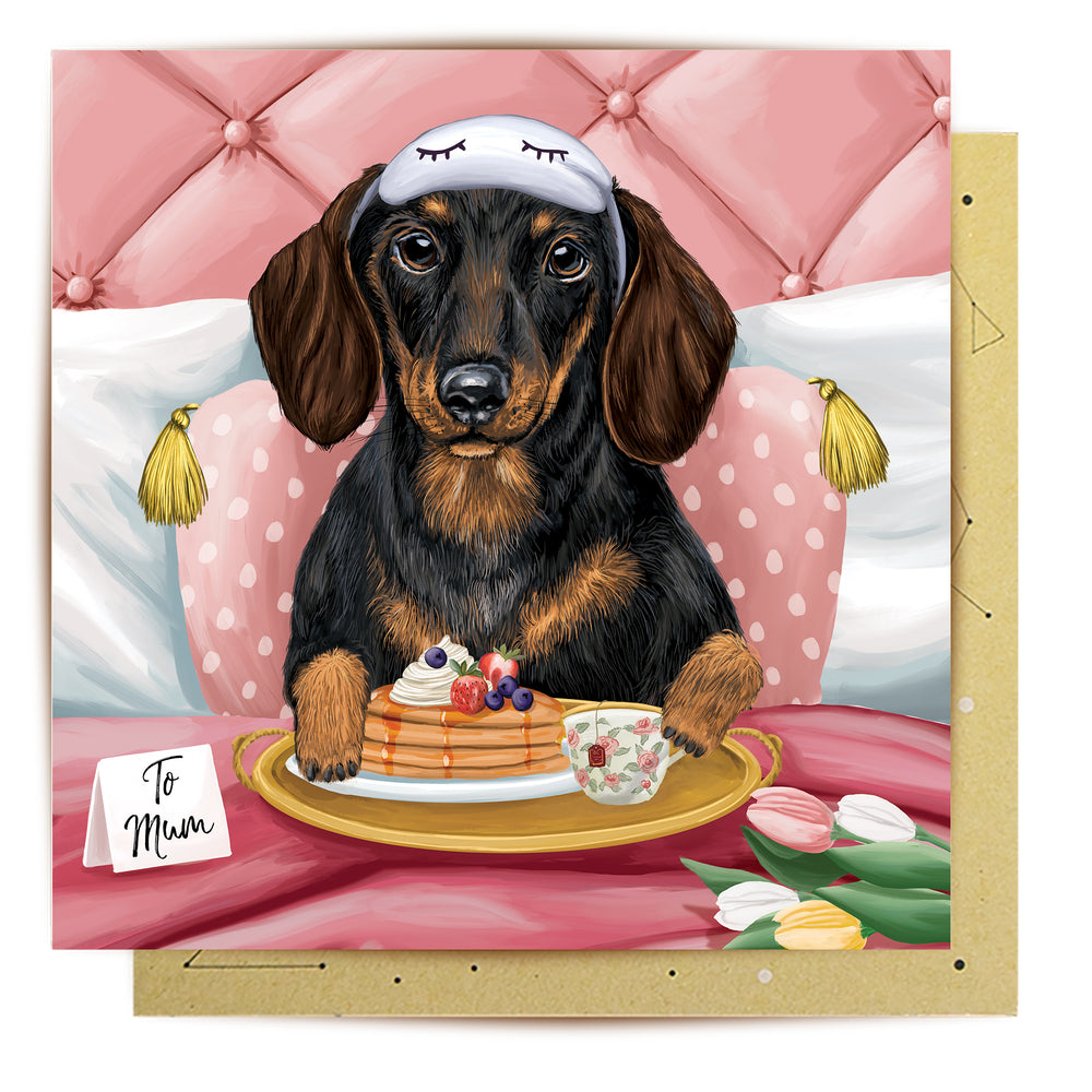 Greeting Card Dachshund Mum In Bed