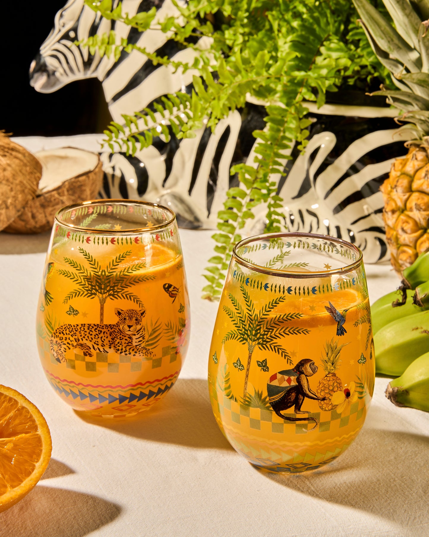 Glass Tumbler Large Set Brazilian Summer Grid (Set of 2)