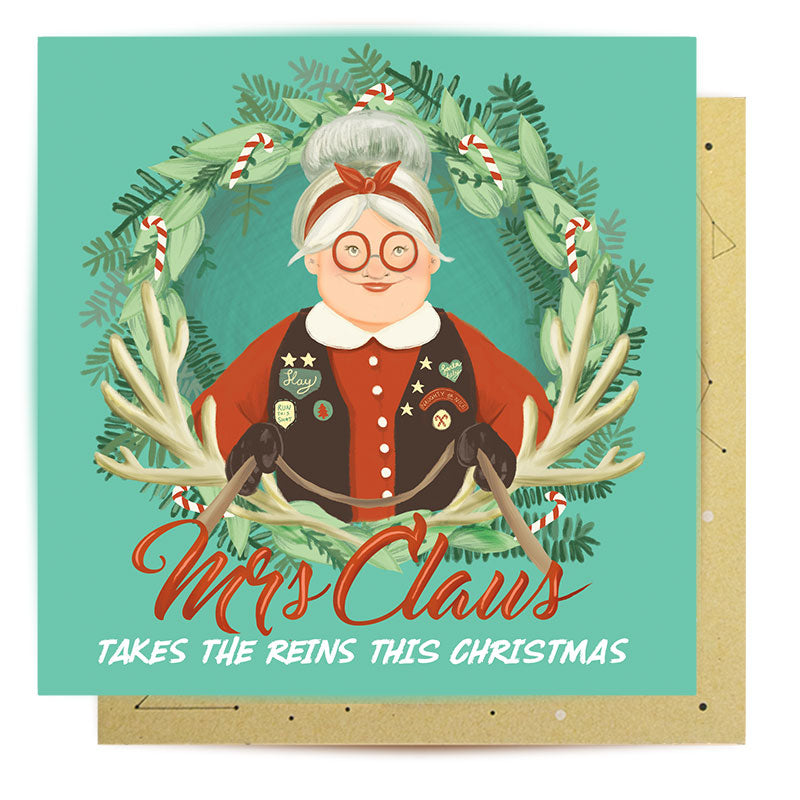 Greeting Card Mrs Claus Takes The Reins