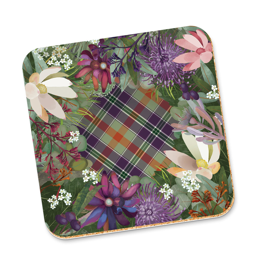 Corky Coaster Bush Blooms Tartan