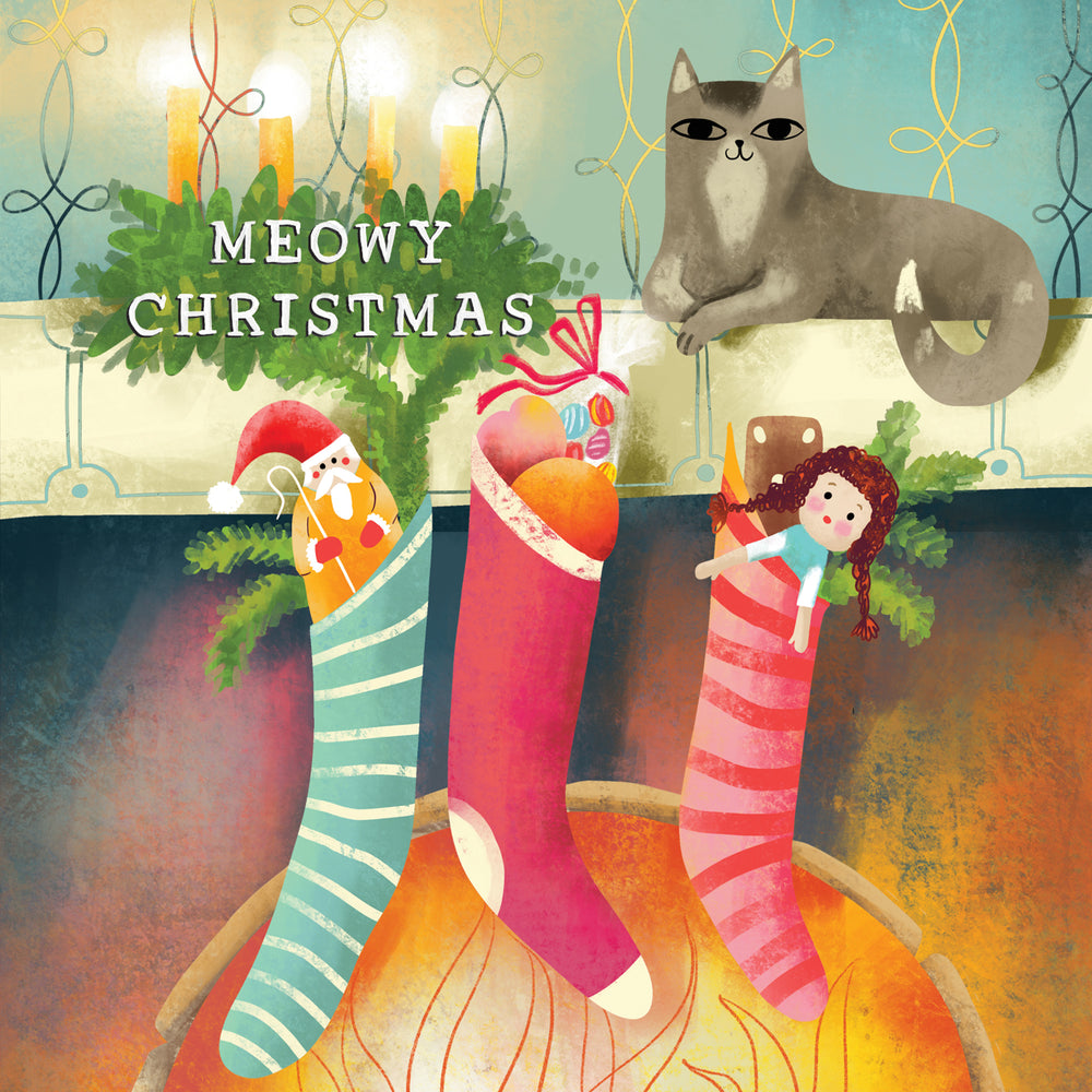 Greeting Card Meowy Christmas Stockings