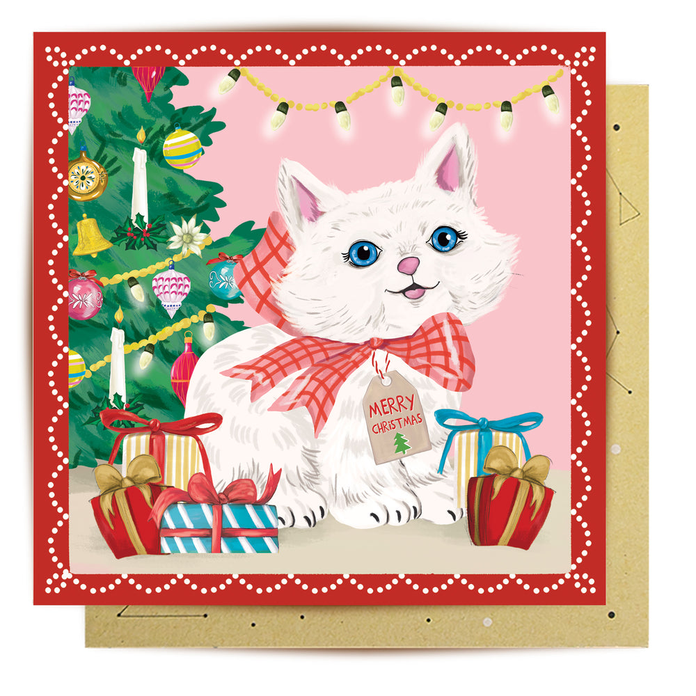 
                      
                        Greeting Card Vintage White Cat Merry Christmas
                      
                    