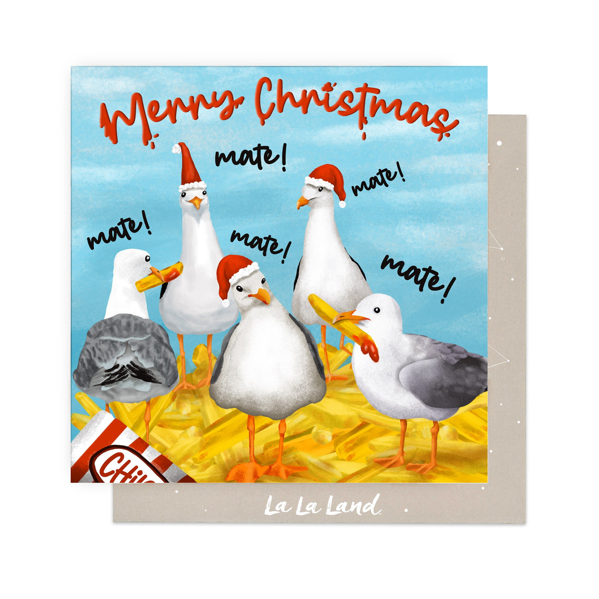 Greeting Card Santa Seagulls