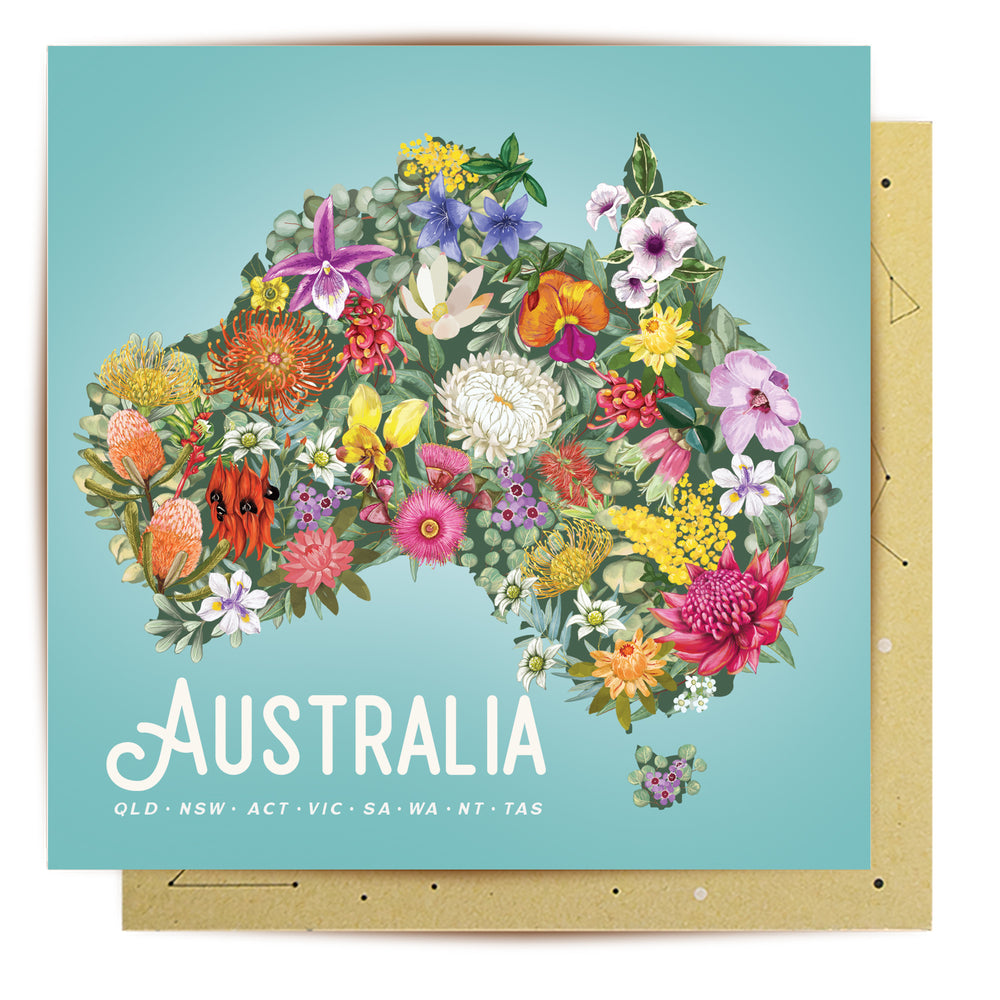 
                      
                        Greeting Card Australia Map Flowers
                      
                    