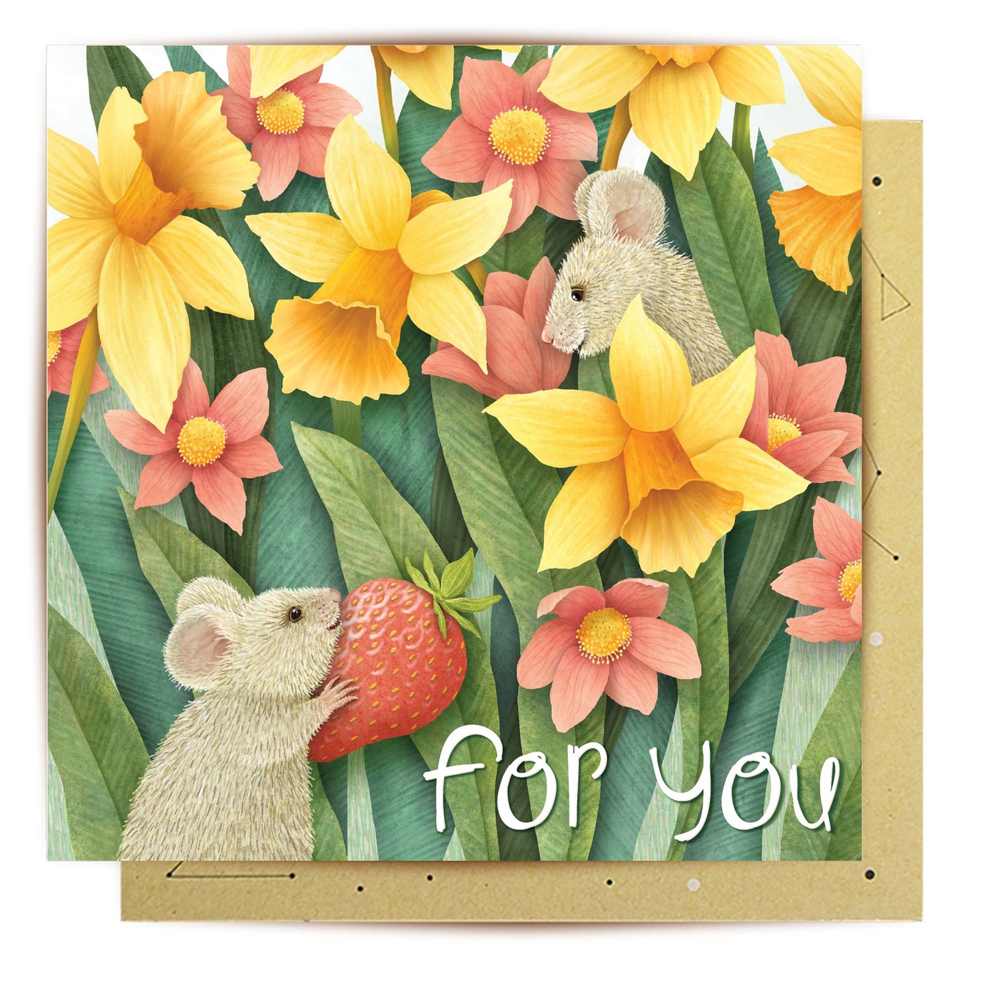 Greeting Card Mice in Daffodils