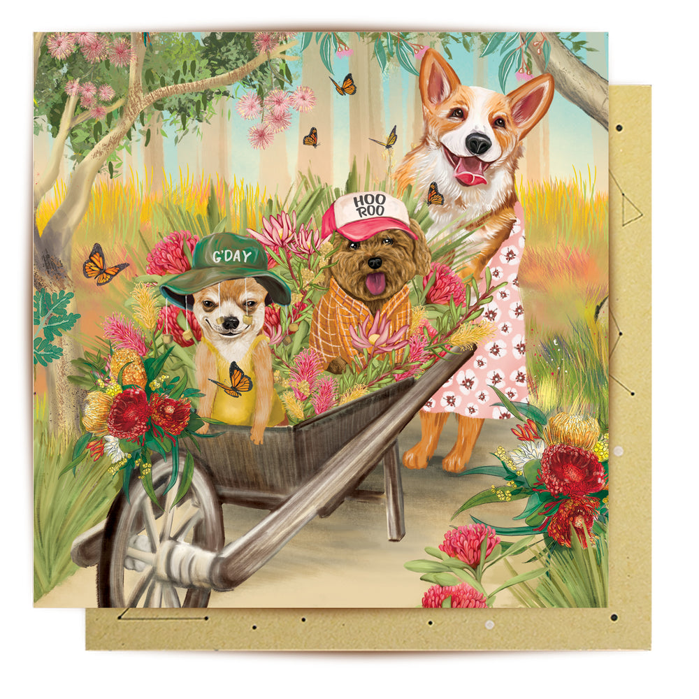 Greeting Card Wheel Barrow Family