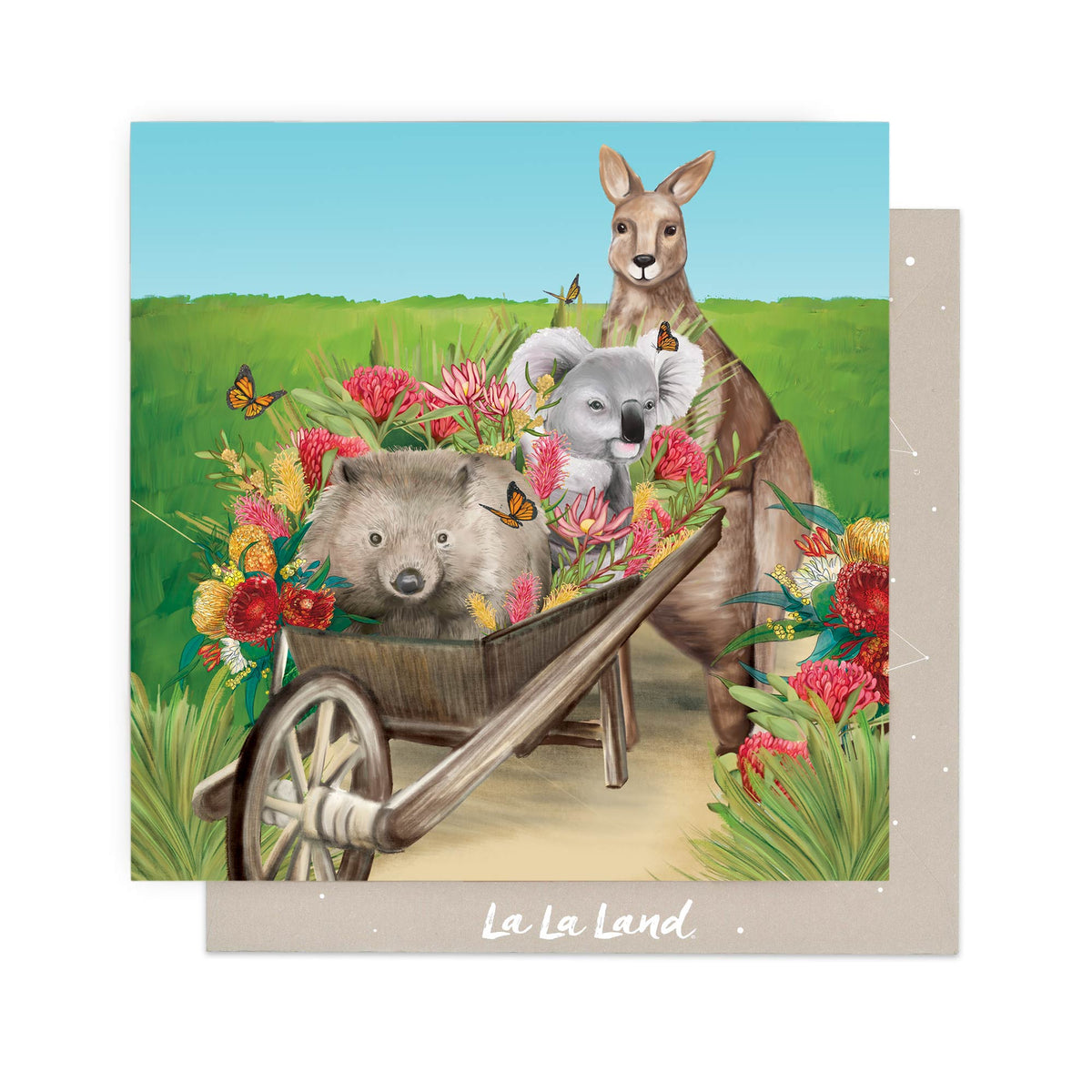 Greeting Card  Wheel Barrow Friends