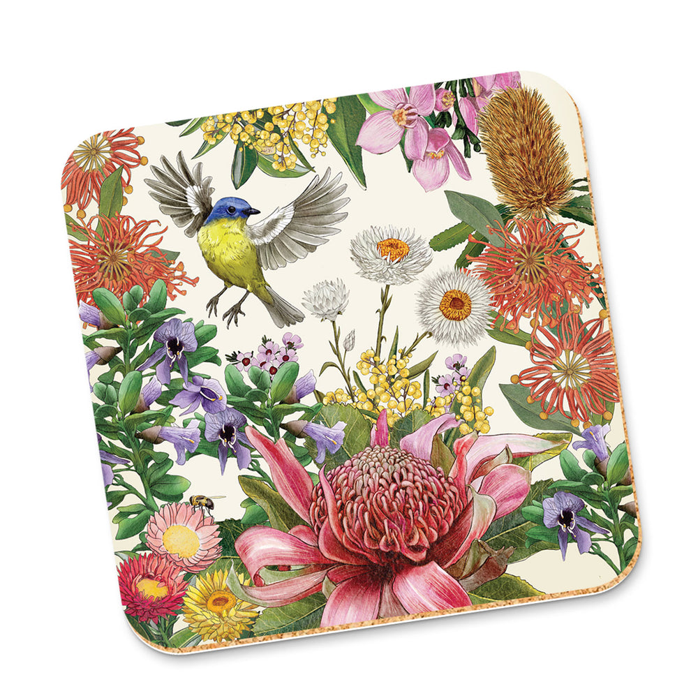 Corky Coaster Botanical Blooms Bird