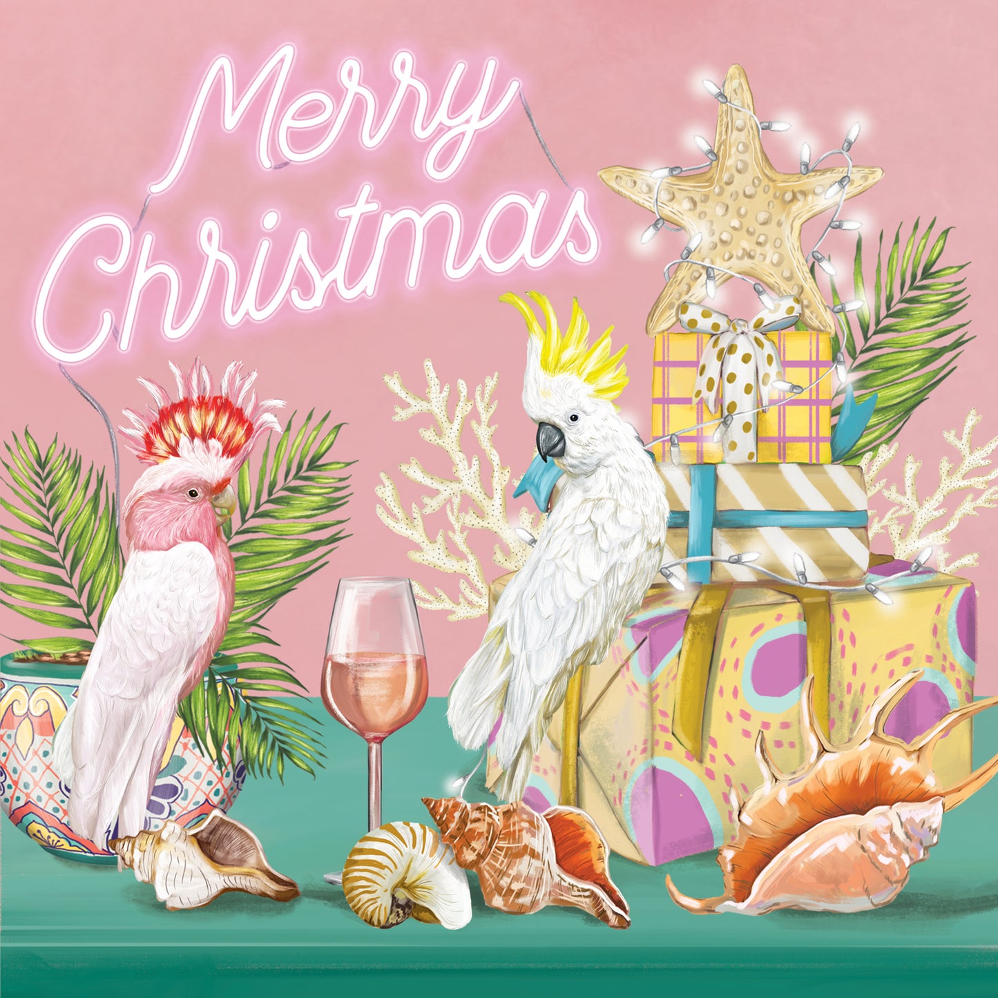 Greeting Card Coastal Abode Cockatoos