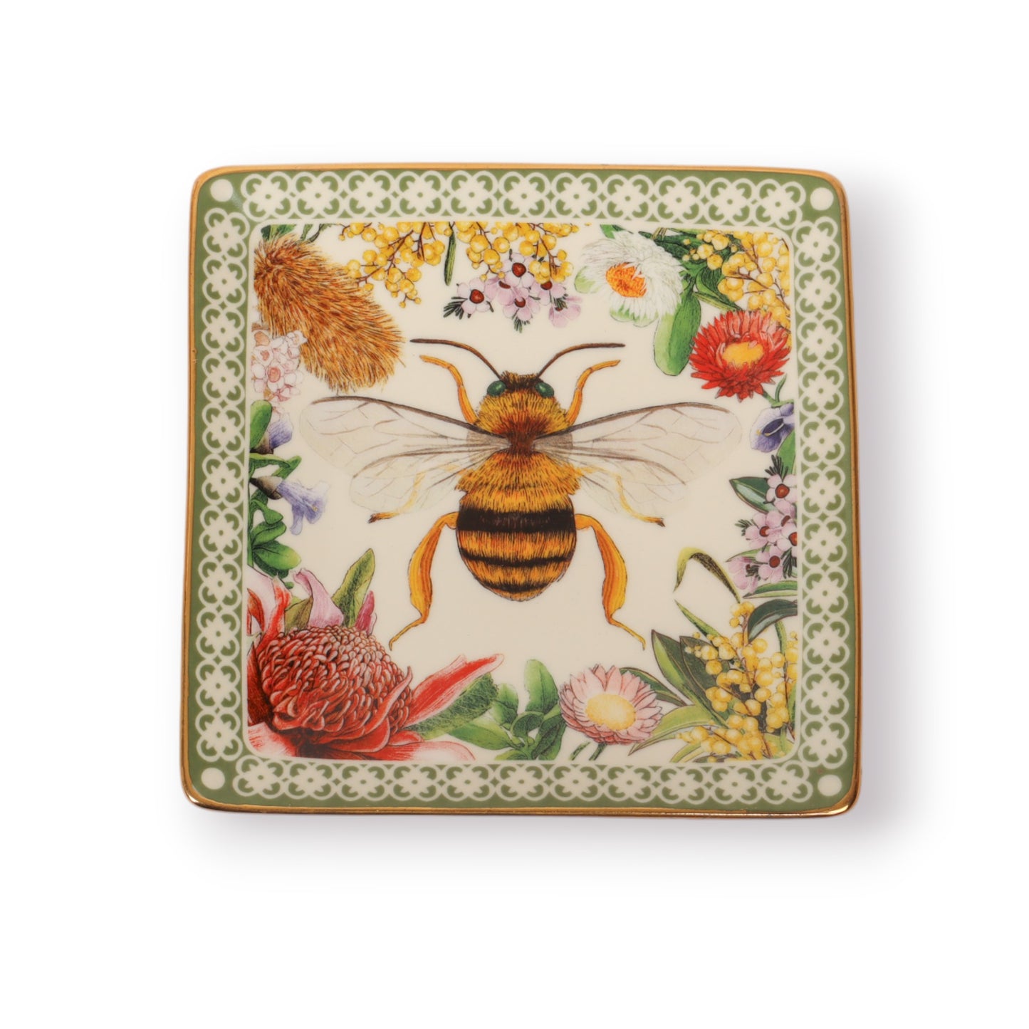 Square Trinket Tray Botanical Blooms Bee
