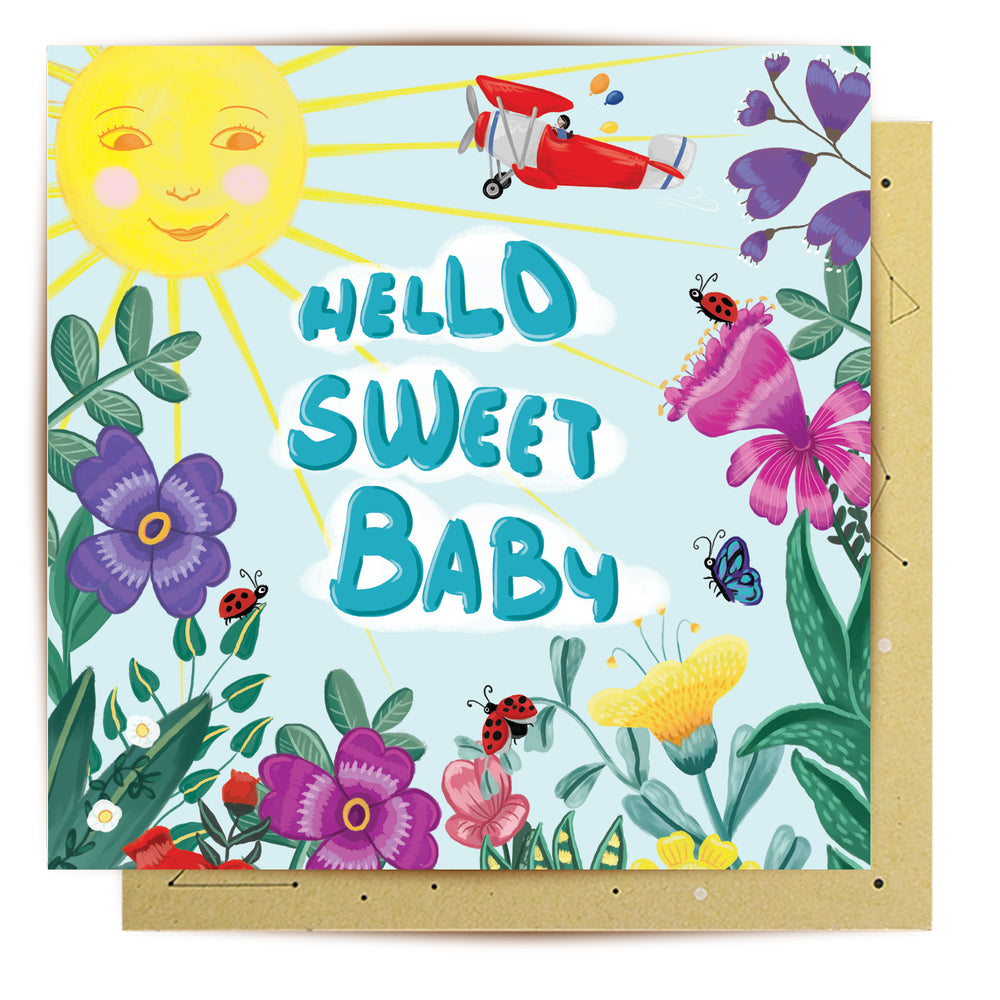 Greeting Card Hello Sweet Baby Airplane