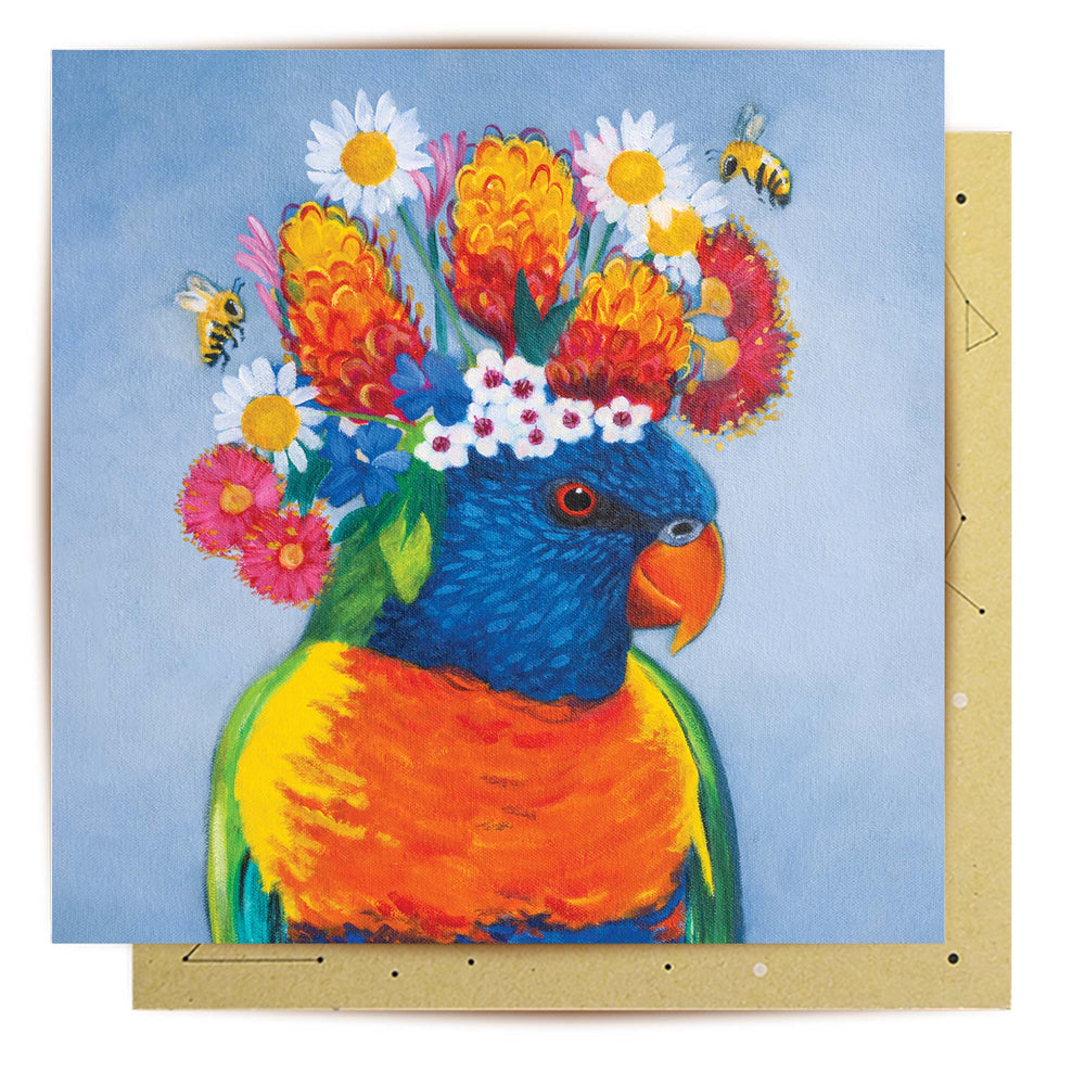 Greeting Card Floral Rainbow Lorikeet