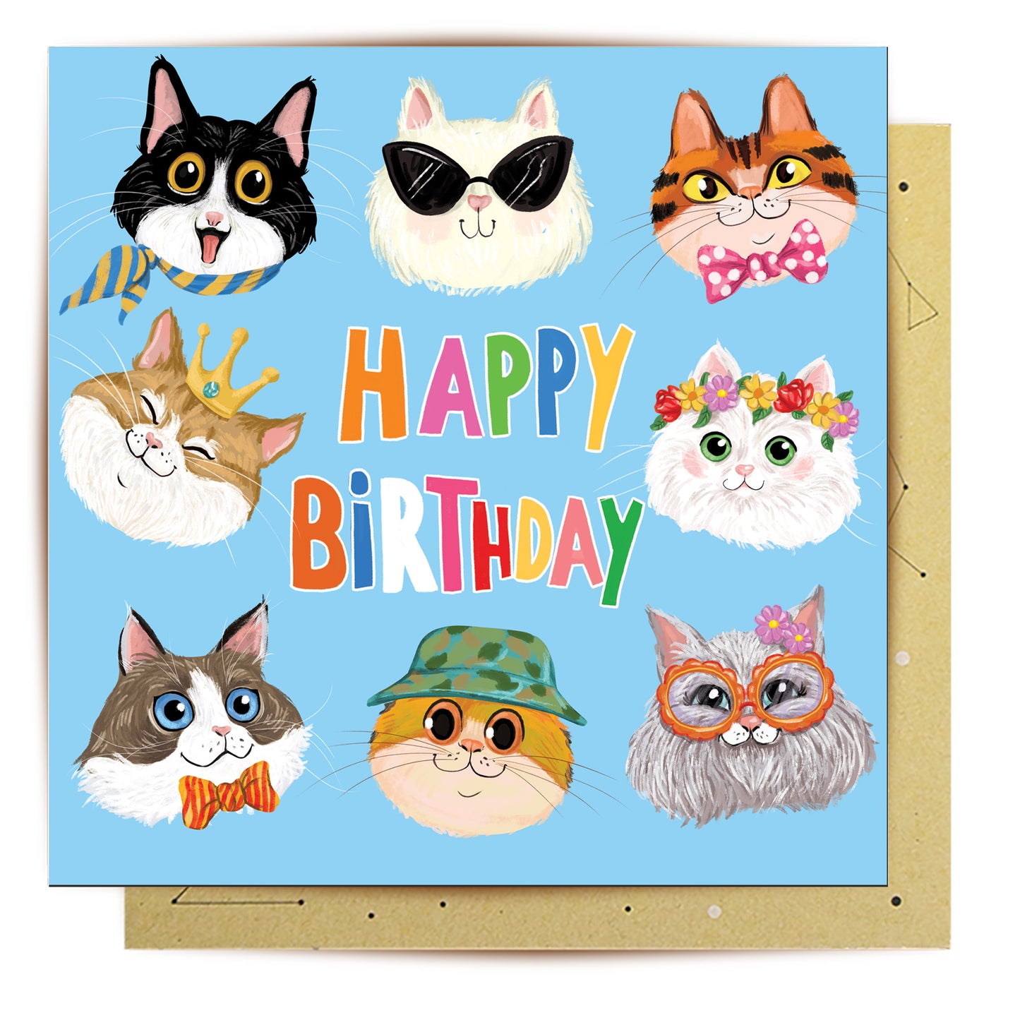 Greeting Card Happy Birthday Cat Family