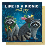 Greeting Card Picnic Raccoons