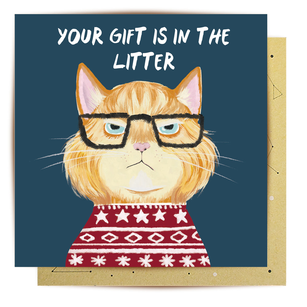 Greeting Card Grumpy Christmas Cat