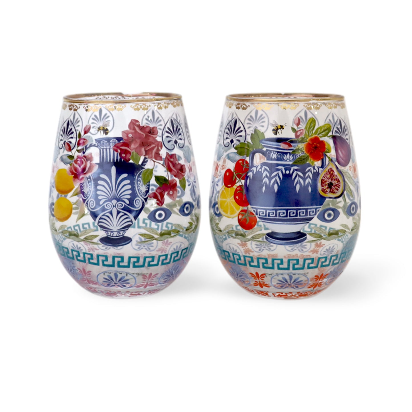 Glass Tumbler Large Mediterranean Summer (Set of 2 glasses)