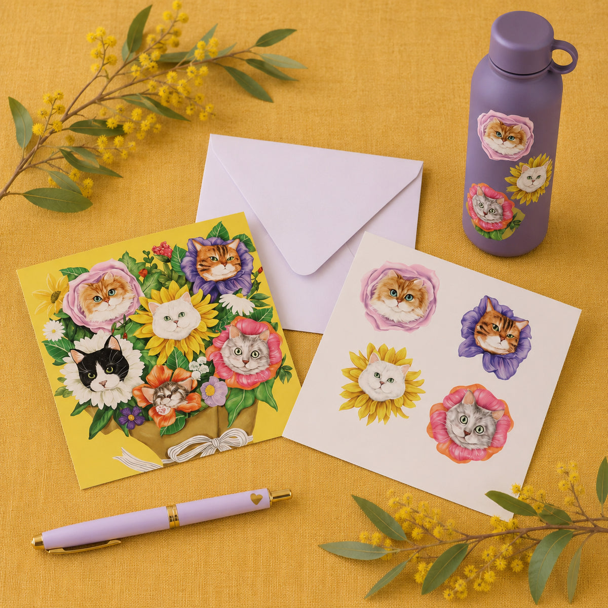 Sticker Card Cat Bouquet