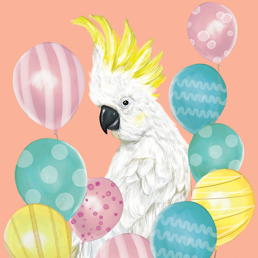 Greeting Card White Cockatoo Balloons