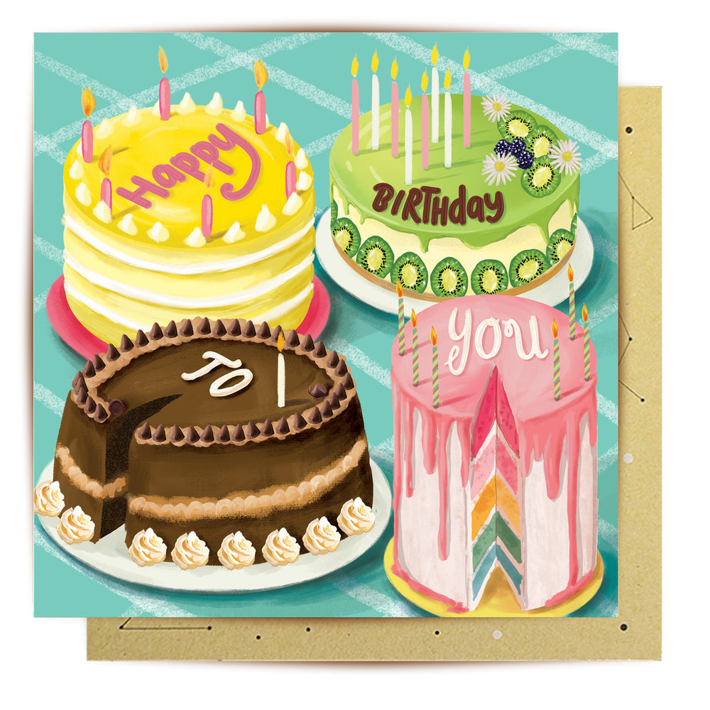 Greeting Card Happy Birthday Vintage Cakes