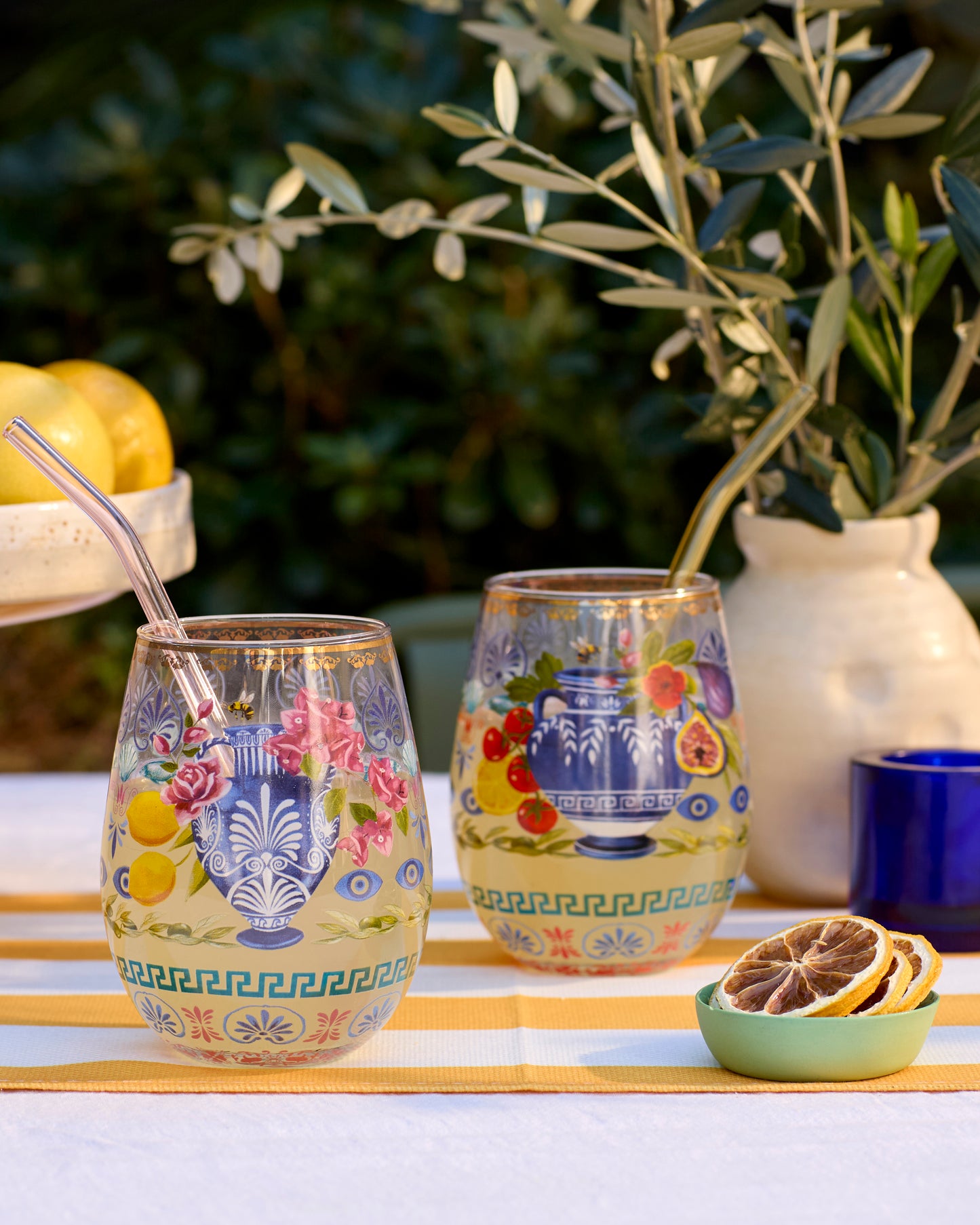 Glass Tumbler Large Mediterranean Summer (Set of 2 glasses)