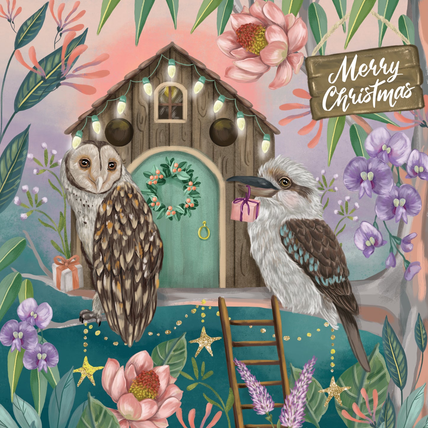 Greeting Card At Home For Christmas Sunset