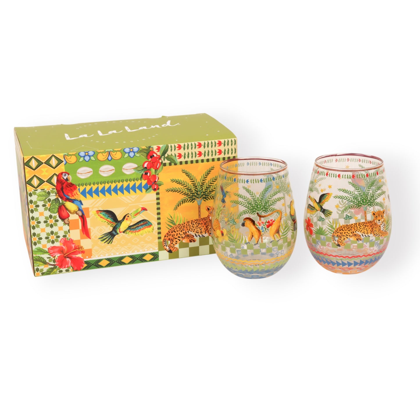 Glass Tumbler Large Set Brazilian Summer Grid (Set of 2)