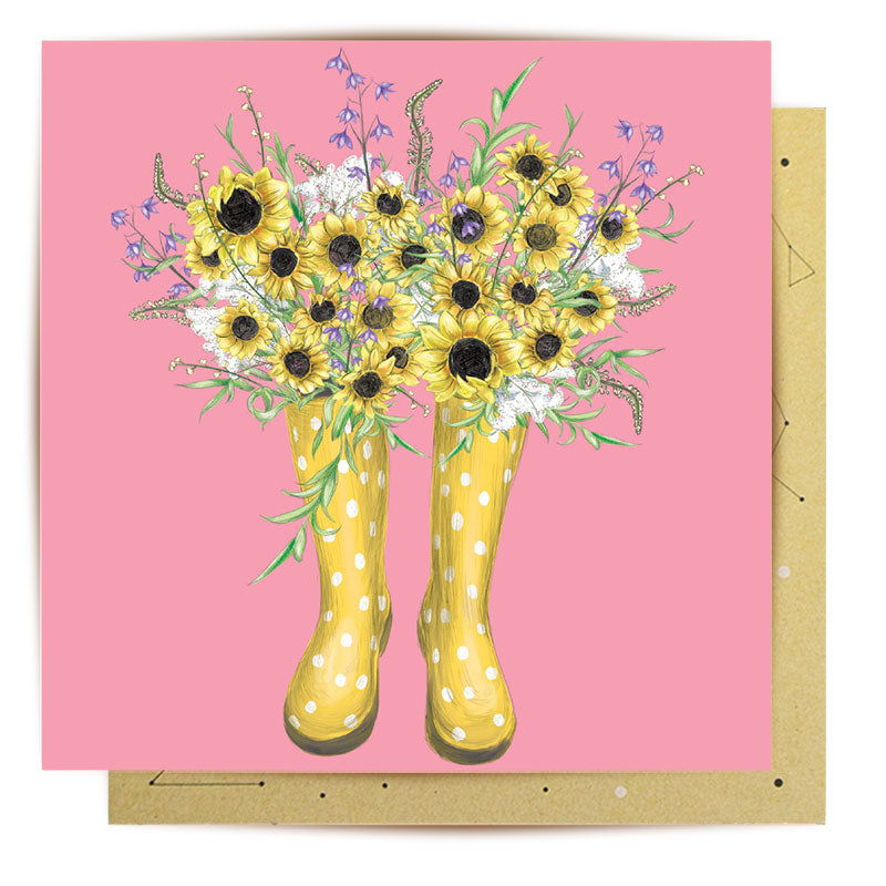 Greeting Card Sunflower Boots