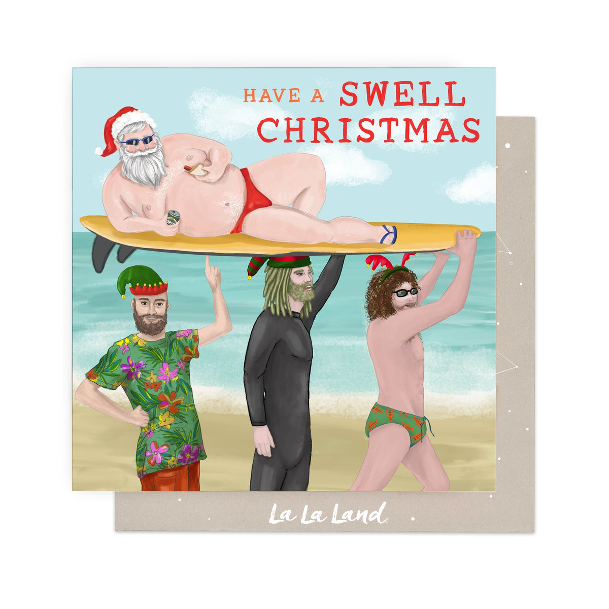 Greeting Card Surf Santa