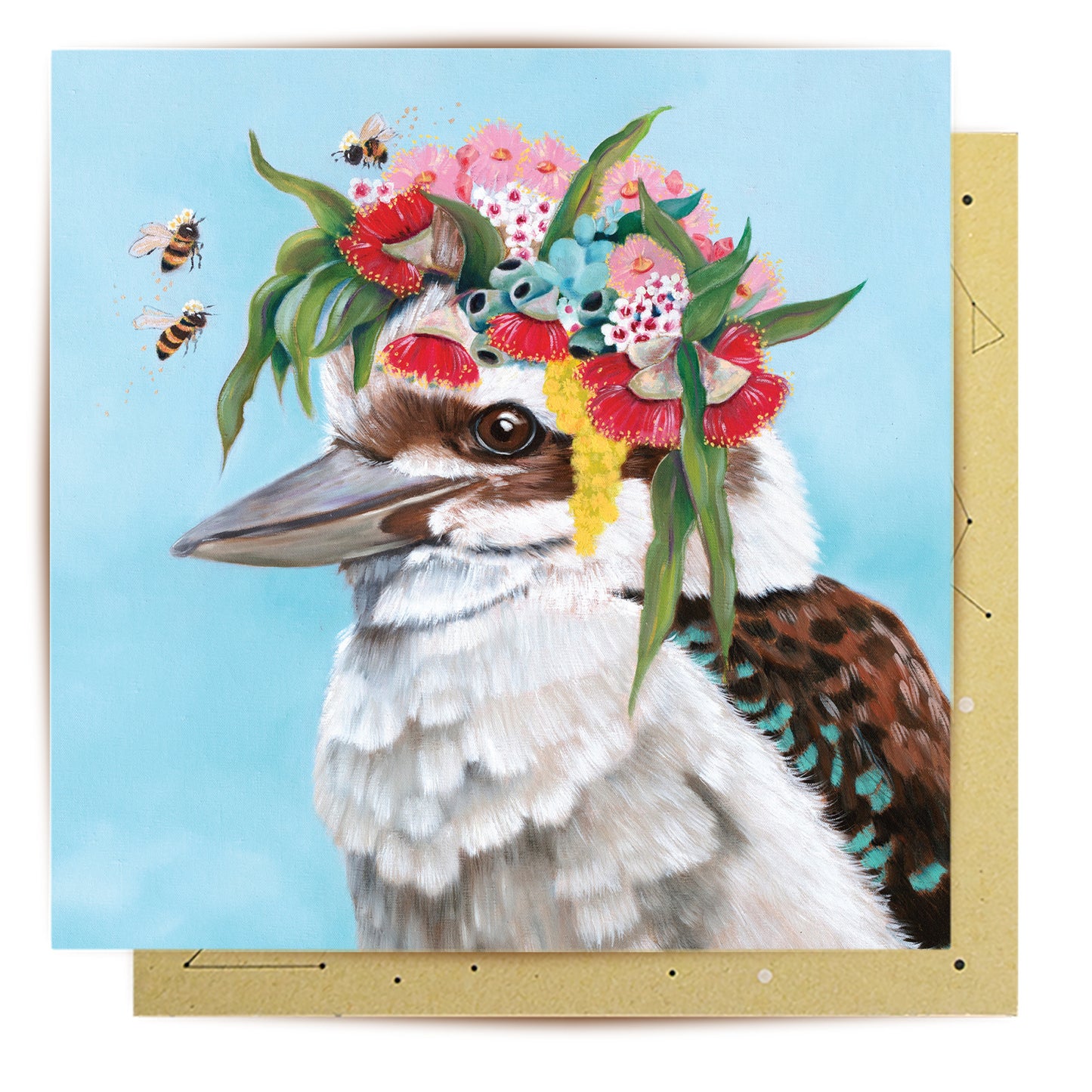 Greeting Card Kookaburra and bees