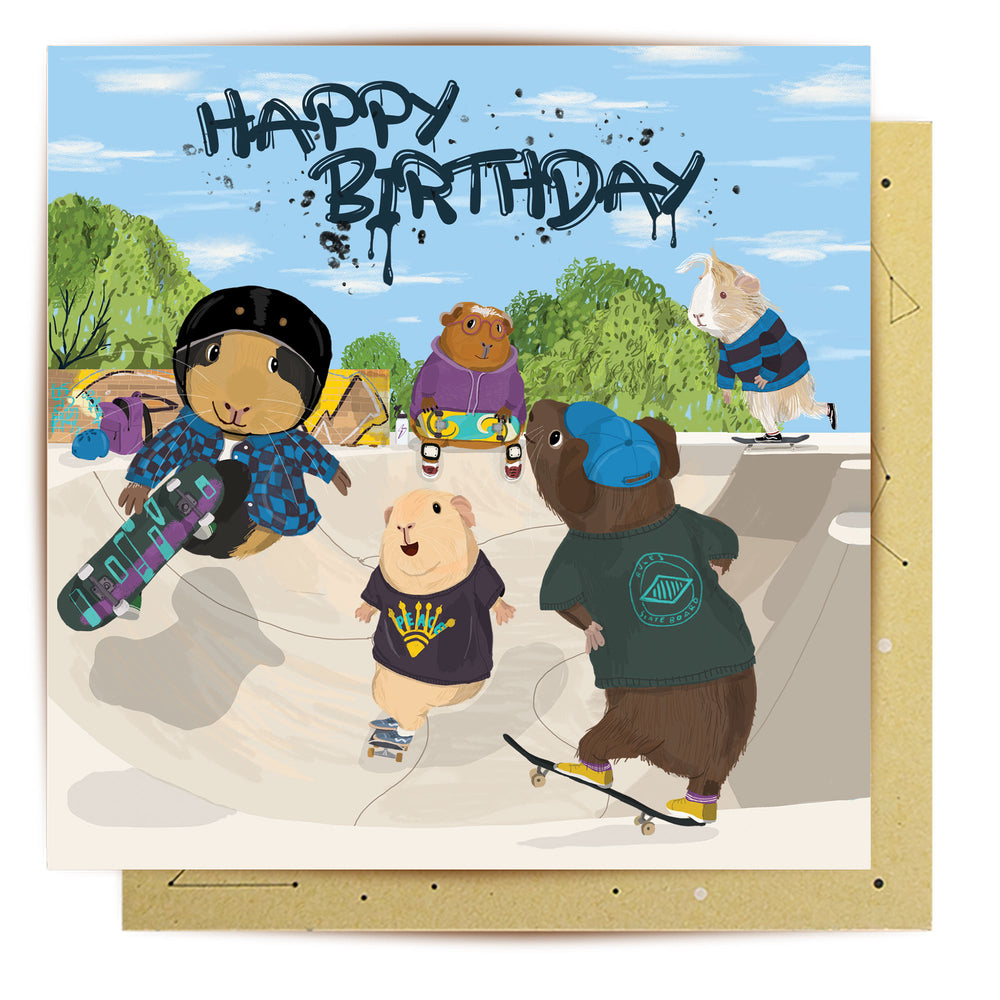 Greeting Card Guinea Pig Skaters