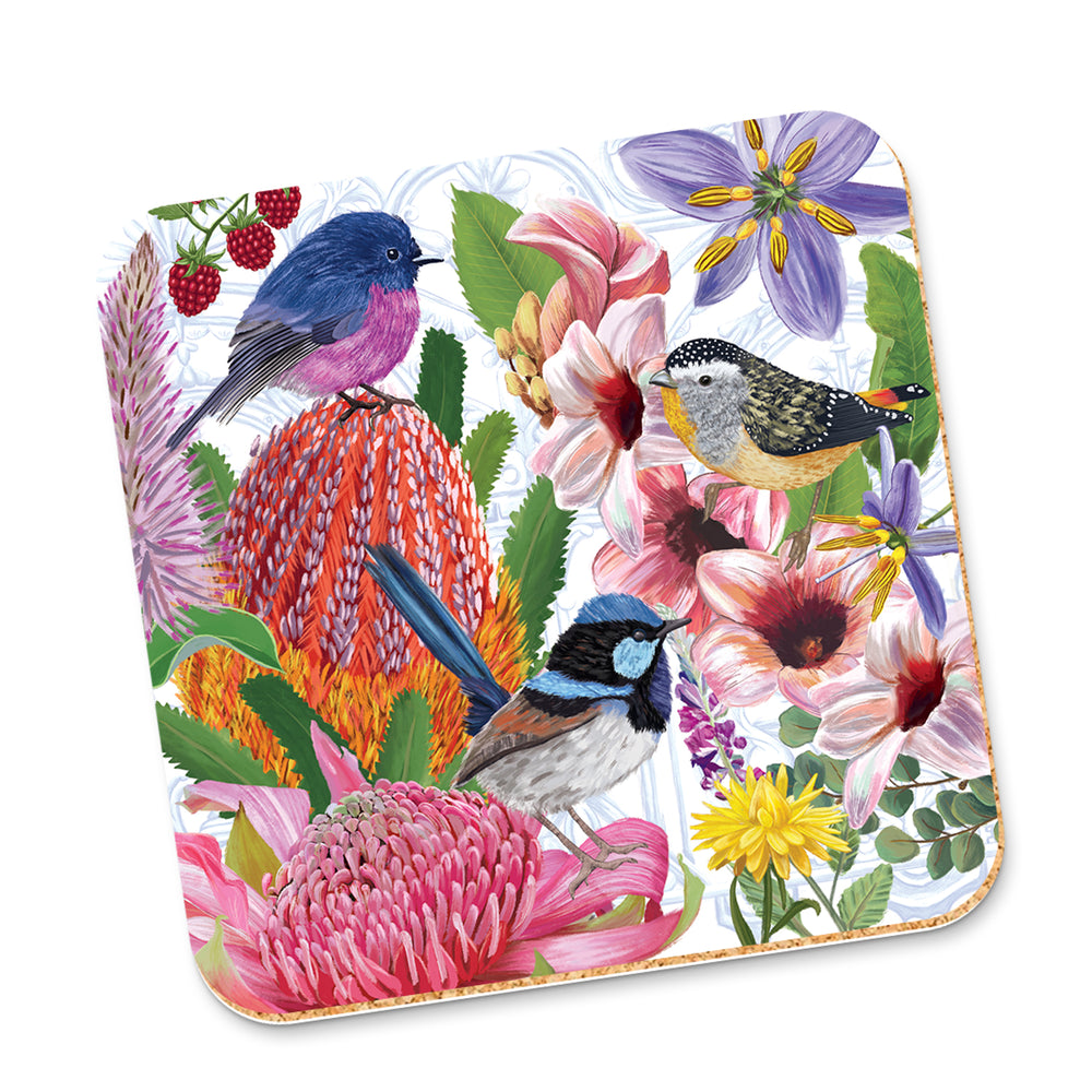 Corky Coaster Enchanted Garden Birds