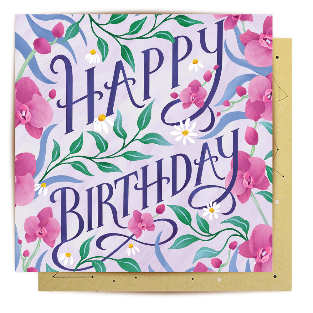 Greeting Card Daisy Orchid Birthday
