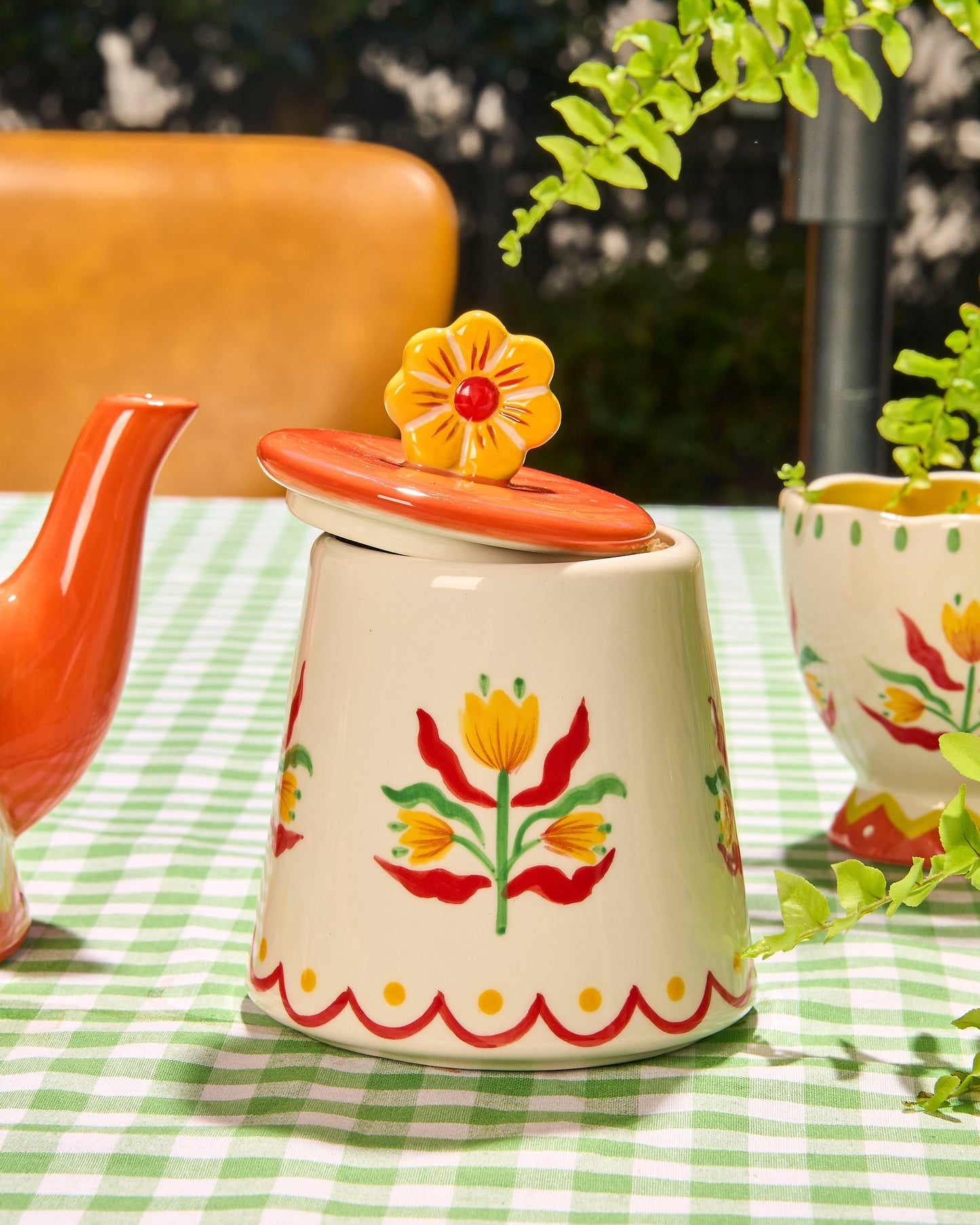 Retro Folk Stoneware Sugar Pot
