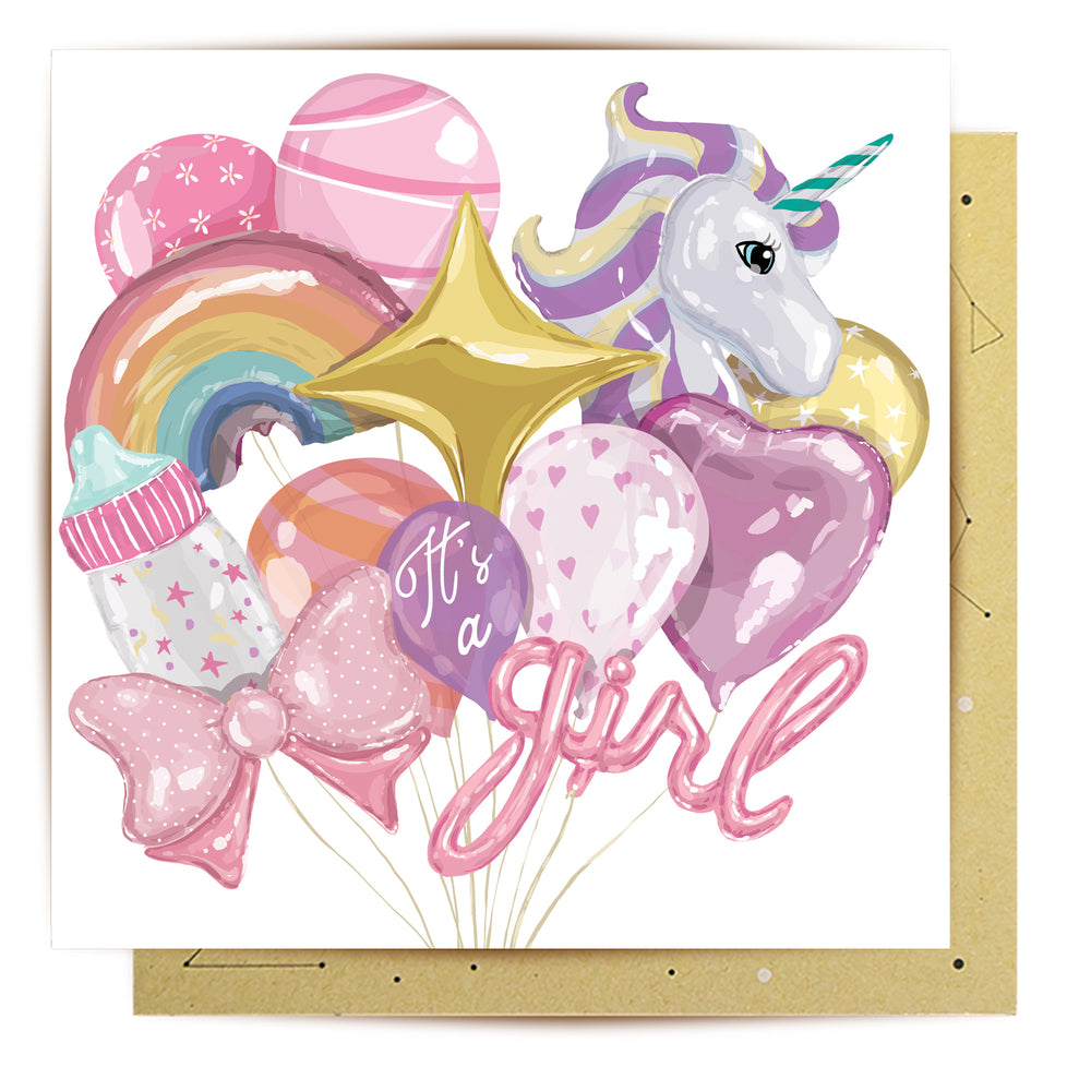 Greeting Card Girl Balloons