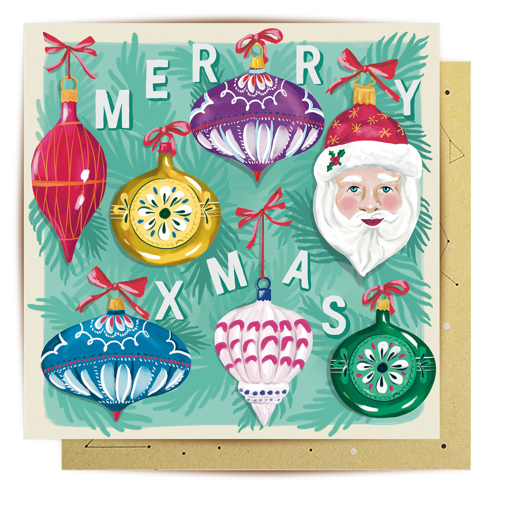 Greeting Card Retro Baubles