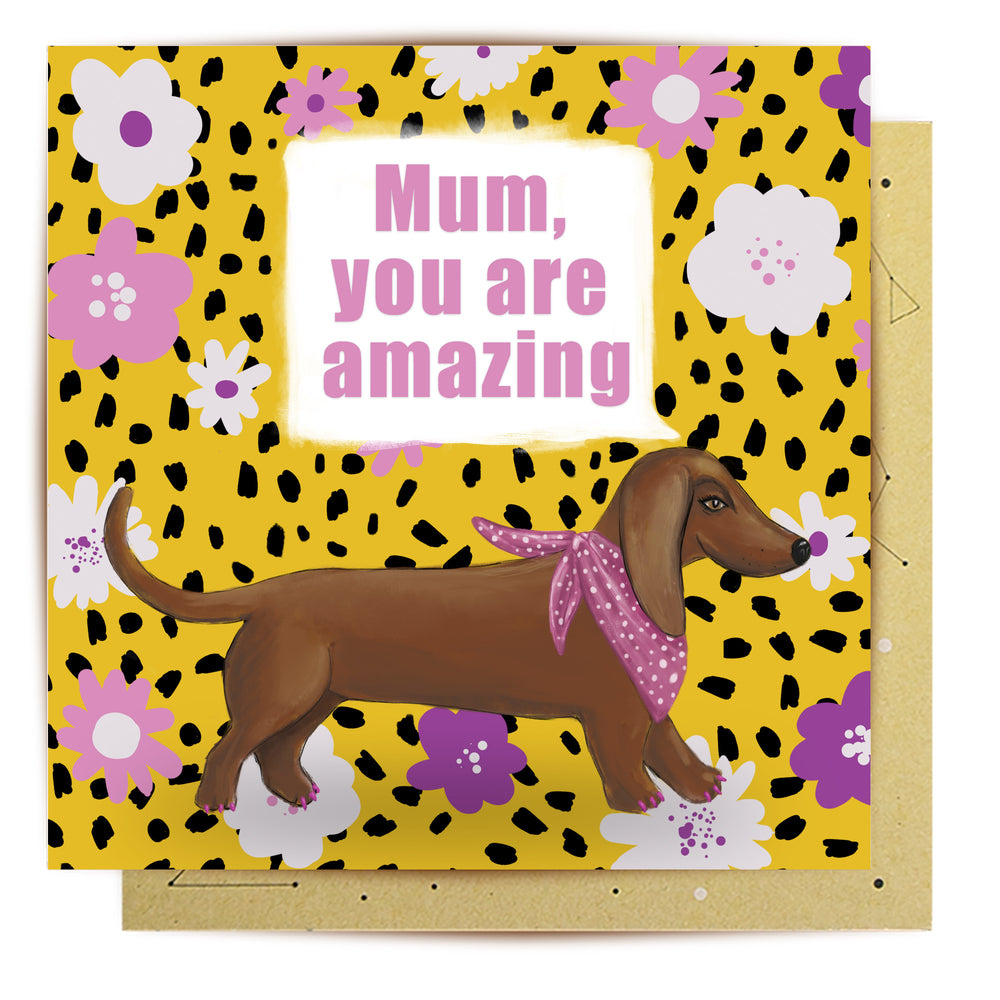 Greeting Card Pink Nails Sausage Dog