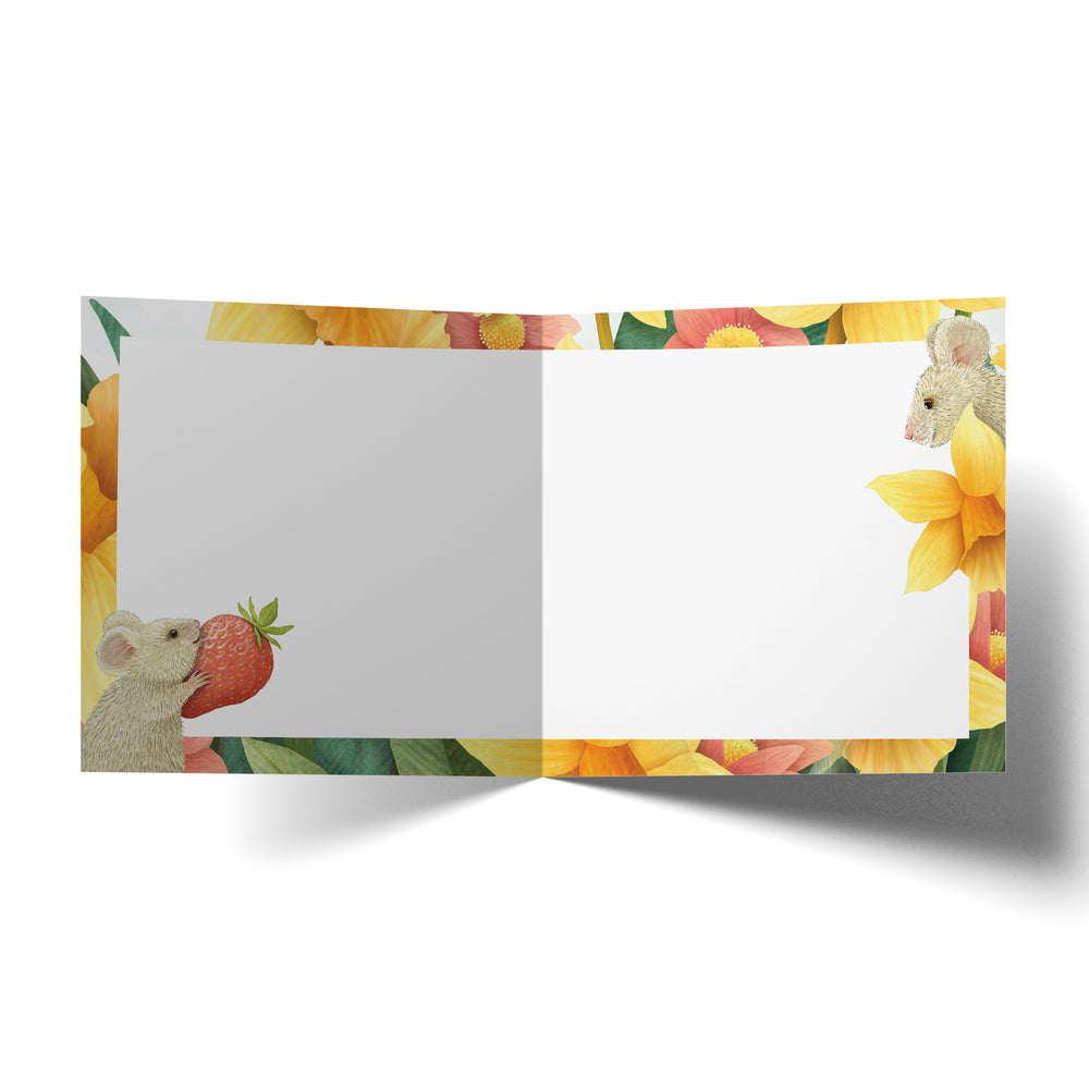 Greeting Card Mice in Daffodils