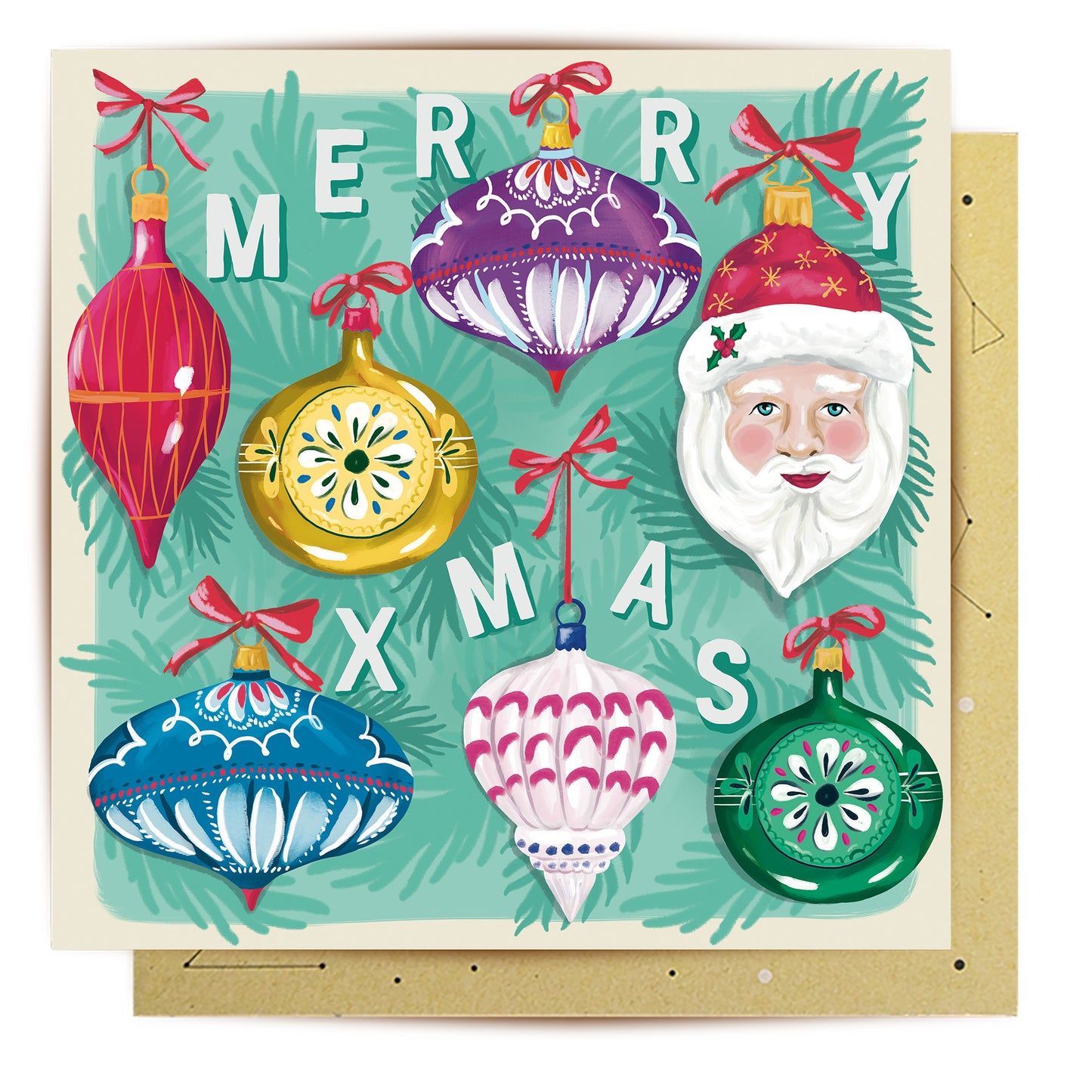Greeting Card Retro Baubles