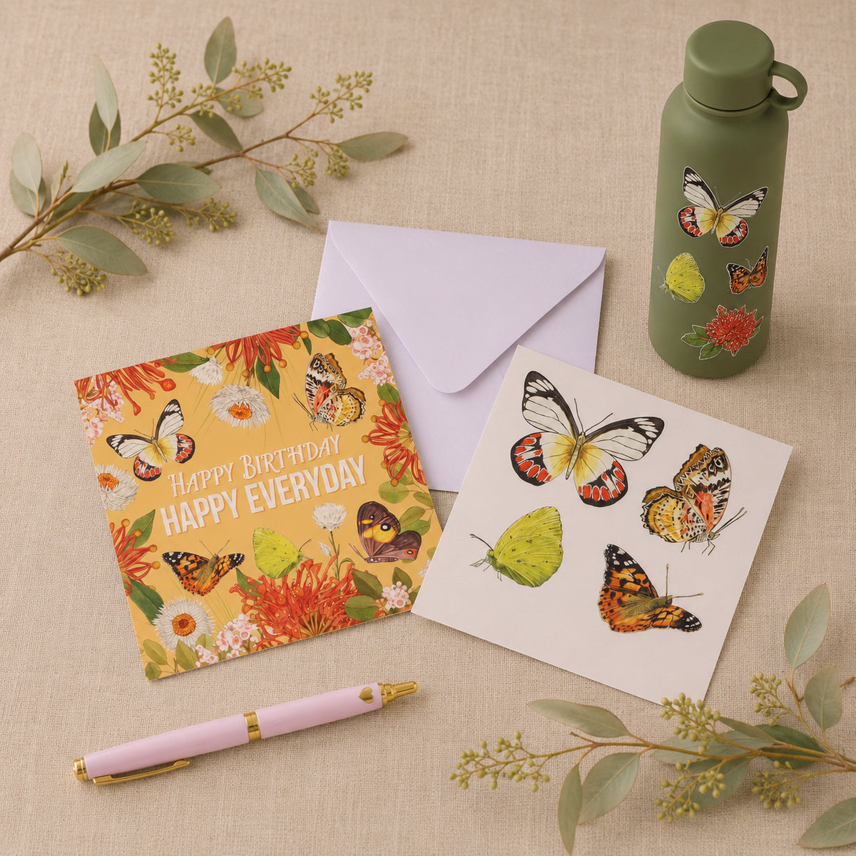 Sticker Card Botanical Butterflies