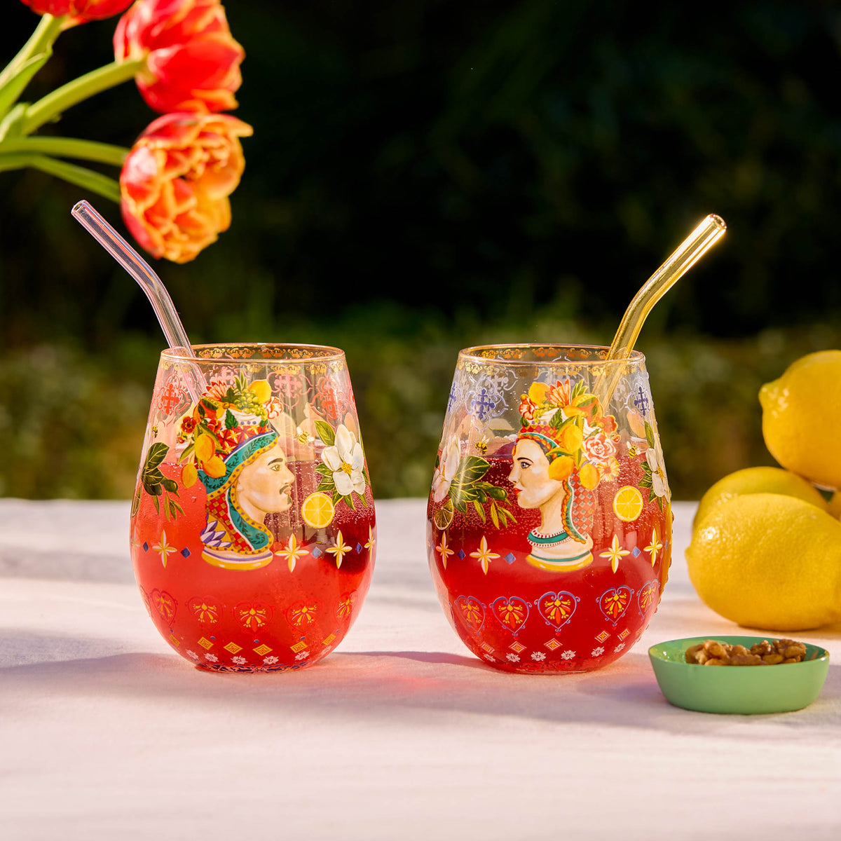 Glass Tumbler Large Set Italian Summer (Set of 2)