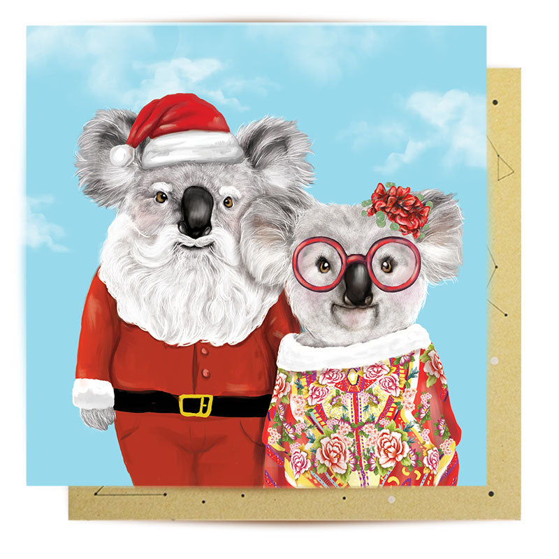 Greeting Card   Mr & Mrs Claus Koalas