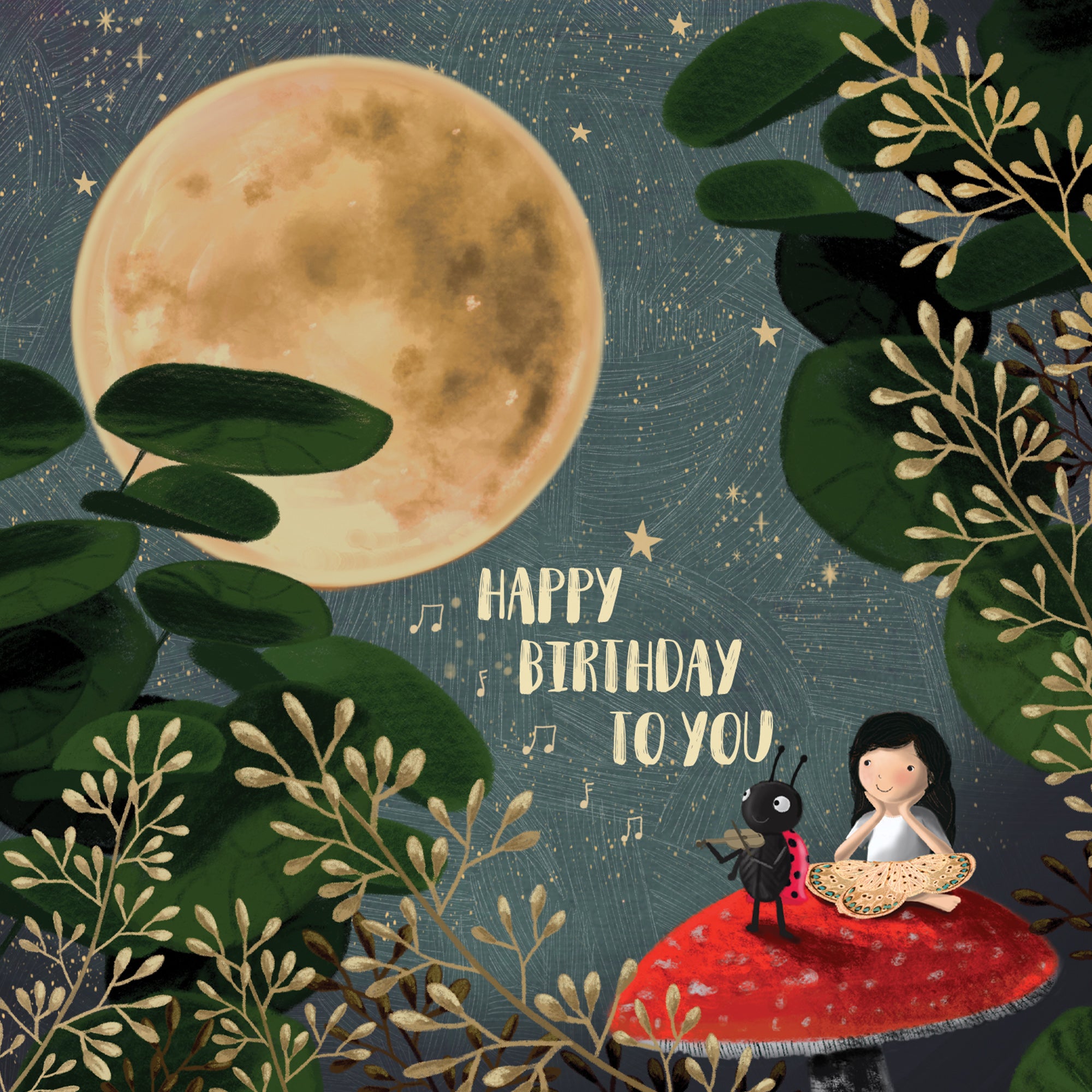 Greeting Card Full Moon Ladybug